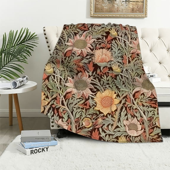 ARISTURING William Morris Tulip and Willow Dusty Rose Blanket - Arts & Crafts - Gift Throw Woven from Cotton