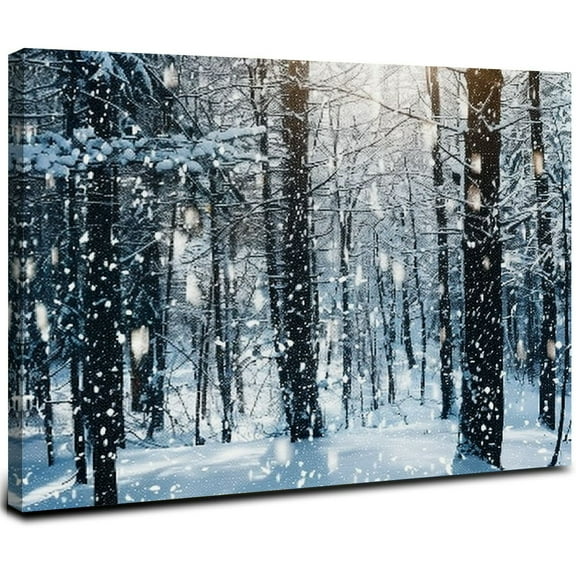 ARISTURING  Winter Forest Wall Art, Black and White Christmas Tree with Snowflake Canvas Wall Art, Grey Winter Snow Scene Wall Art for Living Room Bedroom