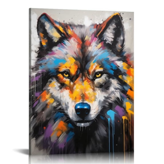 ARISTURING Wolf Art Print, Animal Painting Wall Art Abstract Artwork, Colorful Wildlife Prints Decor