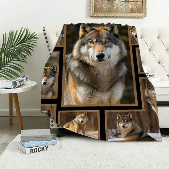 ARISTURING  Wolf Blanket Funny Wolf Wolves Animal Throw Blankets for Men Women Kids, Brown Wolf Gifts for Christmas Birthday, Soft Comfy Warm Flannel Blankets for Sofa Bed Couch Camping Travel