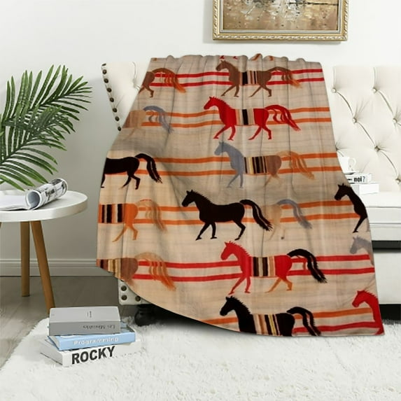 ARISTURING Wrangler Running Horse Country Sherpa Throw Blanket, Brown, One Size