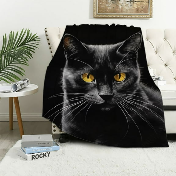 ARISTURING YISUEMEI Black Cat Sherpa Blanket, Soft and Plush Cute Pet Cat Throw Blanket for Adults Cat Lovers