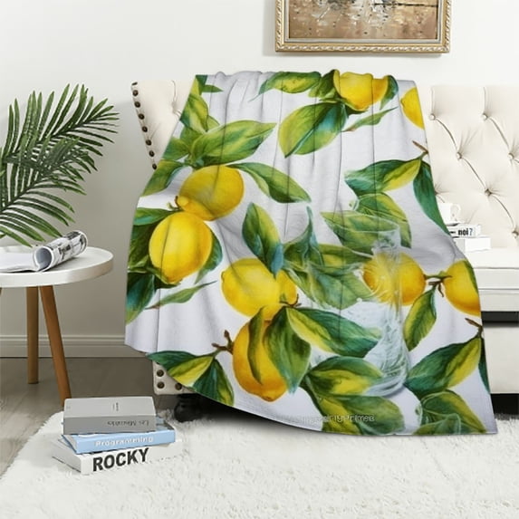 ARISTURING Yellow Lemon Flannel Lightweight Blankets Plush Bedding Throw Blanket for Couch and Bed for Pet