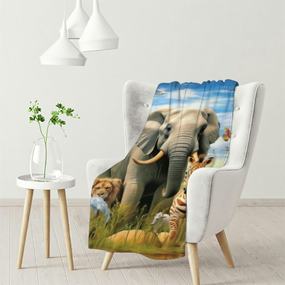 ARISTURING Zoo Animals Flannel Blanket African Safari Animals Elephant