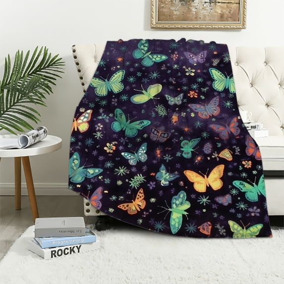 ARISTURING in The Dark Blanket for Girls Boys, Christmas Birthday Gifts for Kids, Soft Warm Furry Throw Blanket, Butterfly, Purple