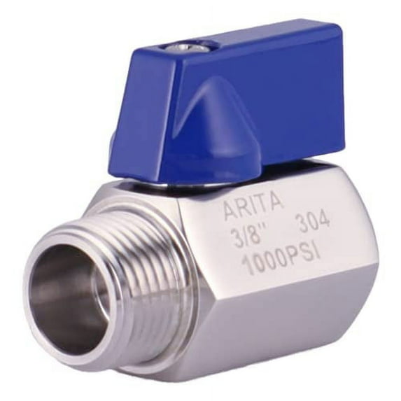 ARITA Mini Ball Valve, Stainless Steel 304 Reduced Port 1000PSI for Water, Oil & Gas, Male/Female NPT, Blue Handle size: 3/8" Male&Female