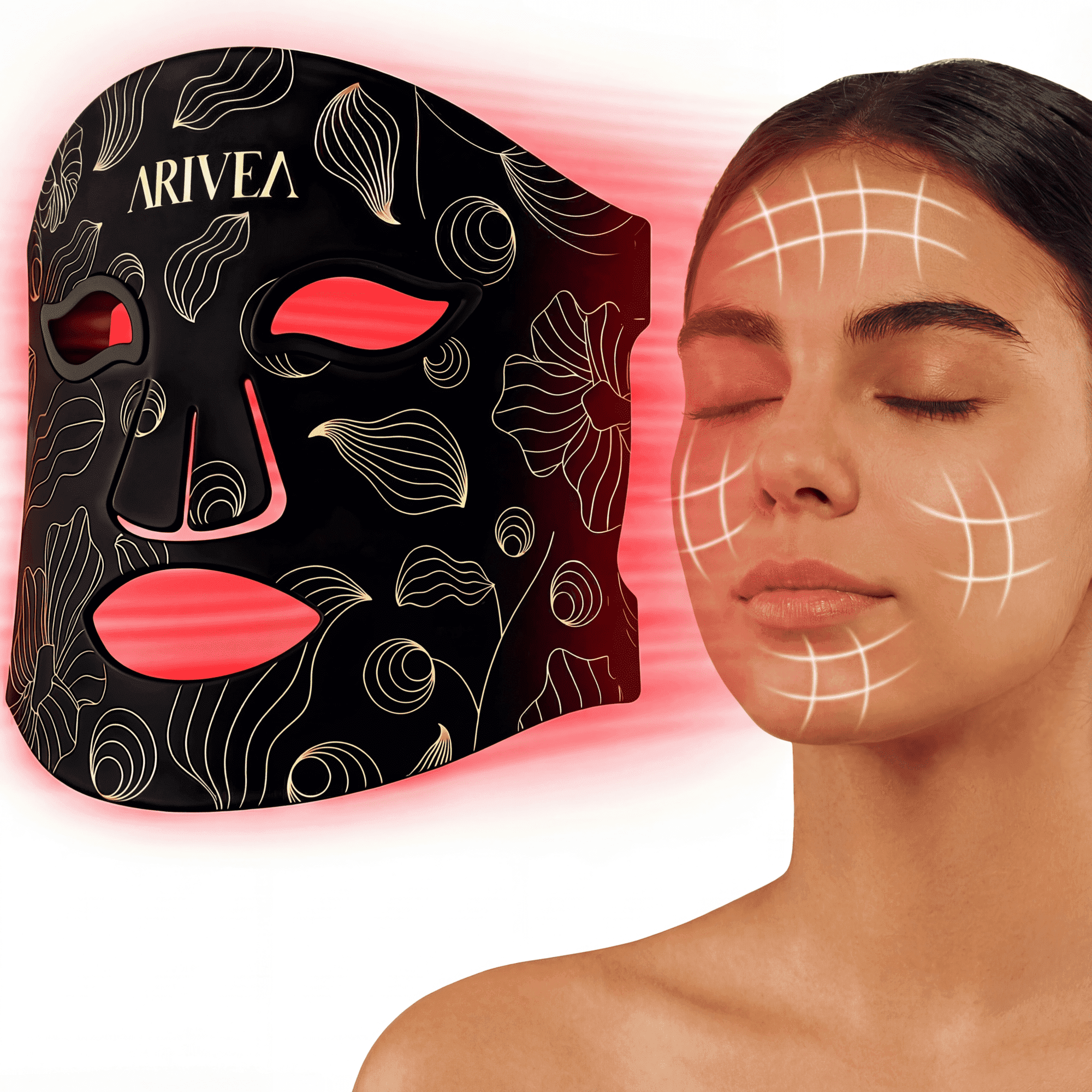 ARIVEA Red Light Therapy Mask for Face, Wireless Rechargeable LED Device for Home and Travel