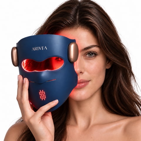ARIVEA LED Face Mask Skin Toning Device with Red Blue Amber & Near-Infrared Light Therapy, Rechargeable