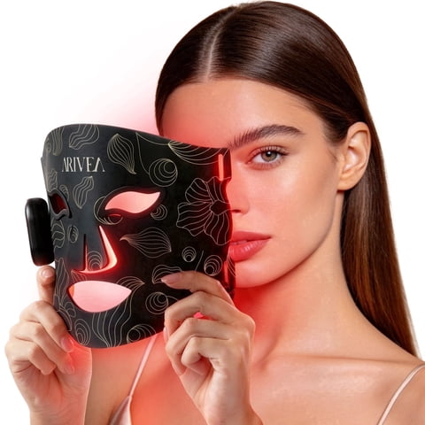 ARIVEA Red Light Therapy Face Mask, 272 LED, Red & near-infrared NIR Light, Wireless Rechargeable Skincare Device, Black