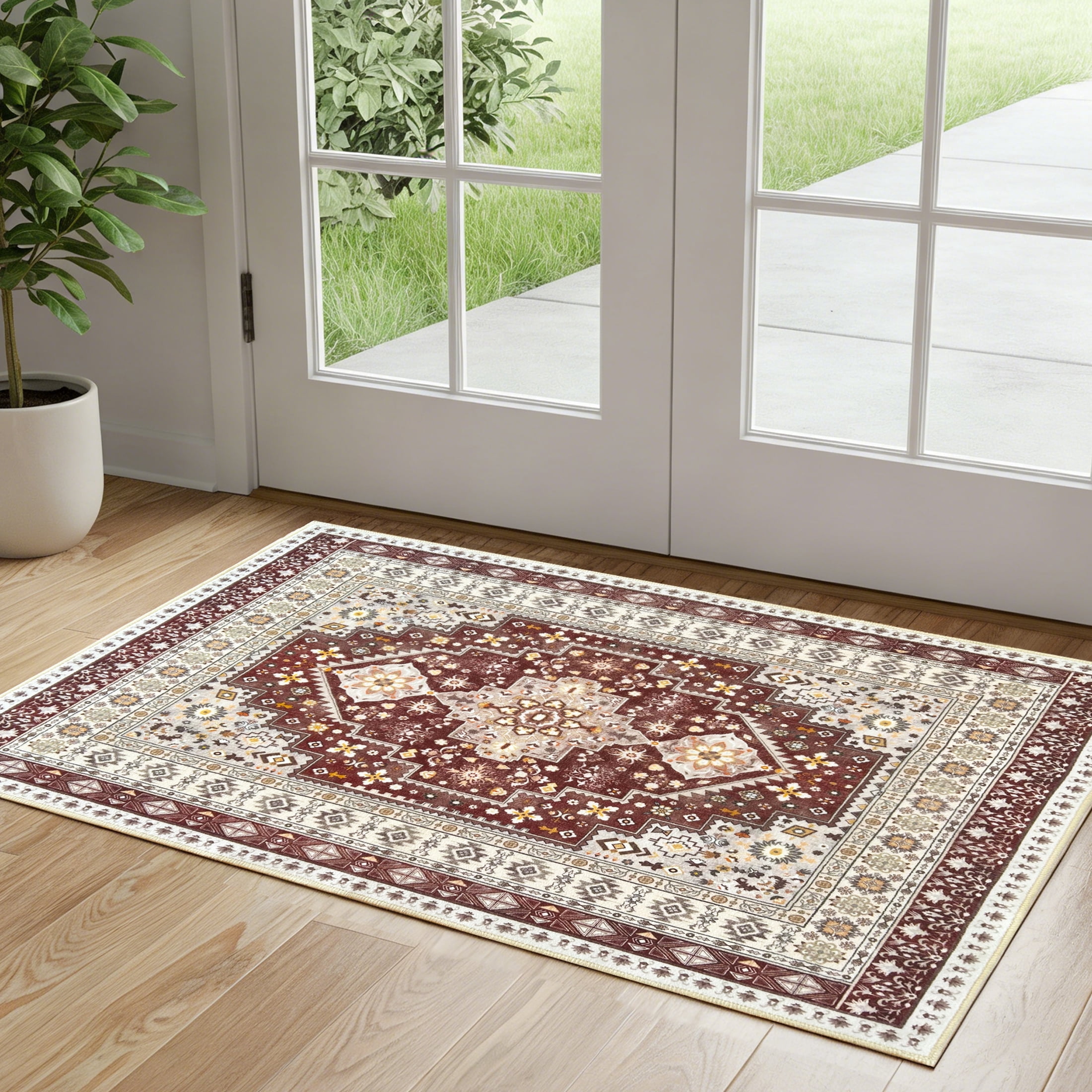 Able Rug ARJINCUTE Vintage Distressed Bohemian Brown Area Rug 3' x 5' Non-Slip ...