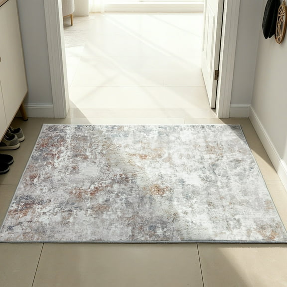 ARJINCUTE Distressed Abstract Beige Orange Area Rugs 5'x8', Machine Washable Low Pile Non-Slip