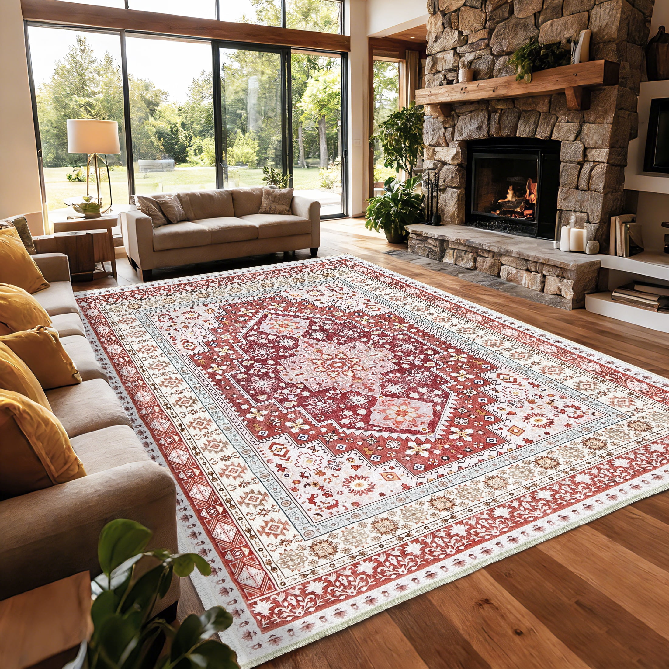 Able Rug ARJINCUTE Vintage Distressed Bohemian Red Area Rug 6' x 9' Non-Slip ...