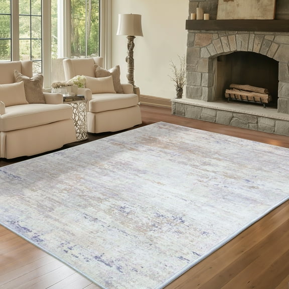 ARJINCUTE Distressed Abstract Beige Blue Area Rugs 8'x10', Low Pile Machine Washable Non-Slip