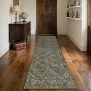 ARJINCUTE Distressed Vintage Green Runner Rugs 2'x8', Non-Slips Low Pile Traditional Farmhouse Carpet, Machine Washable