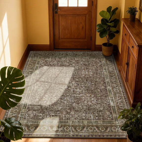 ARJINCUTE Distressed Vintage Traditional Farmhouse Green Area Rugs 6'x9', Non-Slips Low Pile High Traffic Machine Washable