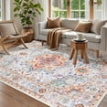 thumbnail image 1 of ARJINCUTE Non Slips Boho Area Rugs 4' x 6', Vintage Floor Carpet, Soft Touch Low Pile Machine Washable, Orange-Red, 1 of 7