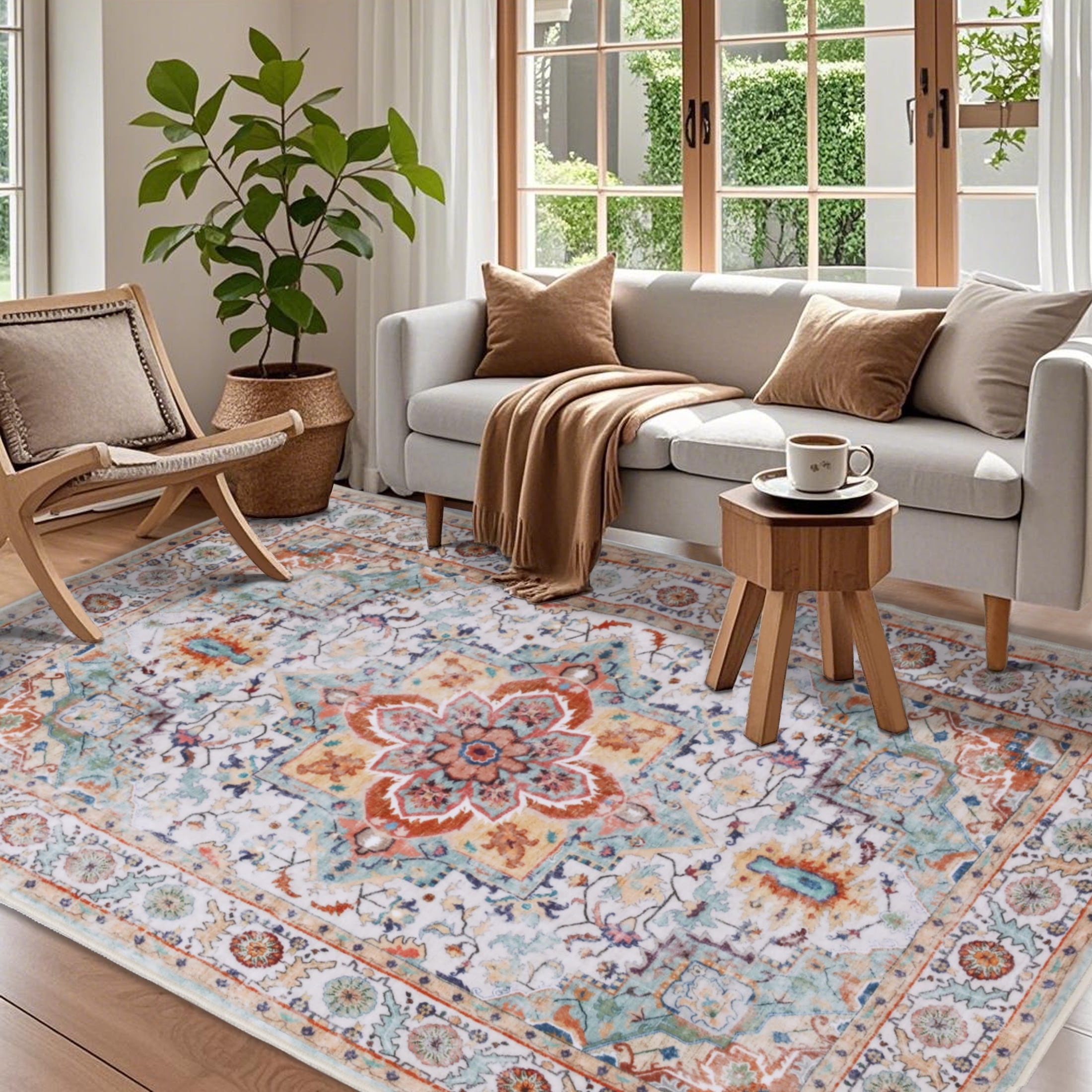 ARJINCUTE Non Slips Boho Area Rugs 6' x 9', Soft Touch Low Pile Vintage Floor Carpet for Living Room, Bedroom, Office, Machine Washable and Fold-able Red - Walmart.com