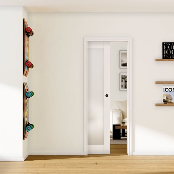 ARK DESIGN Scratch Resistant Sliding Pocket Doors With Frame and Hardware Kit, MDF and Covered With PVC Film White, 32" x 80", 54 lbs