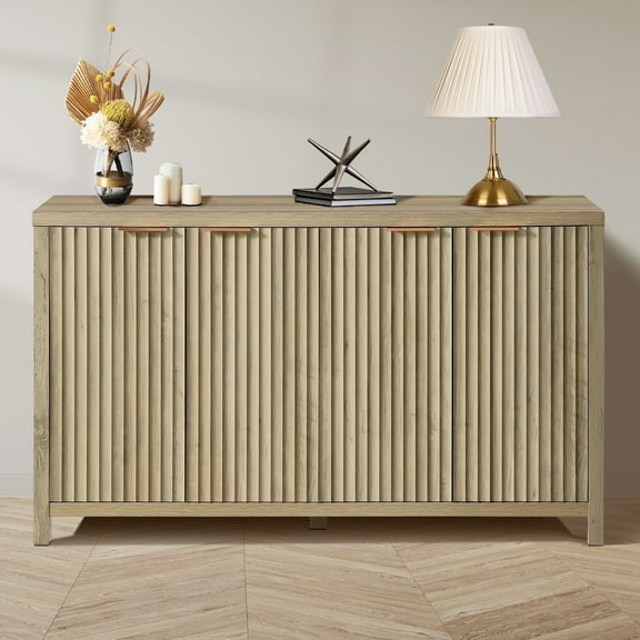 ARKANTOS 4-Door Sideboard Buffet Cabinet with Storage, Credenza Accent Cabinet for Living Room with Adjustable Shelves, Coastal Oak