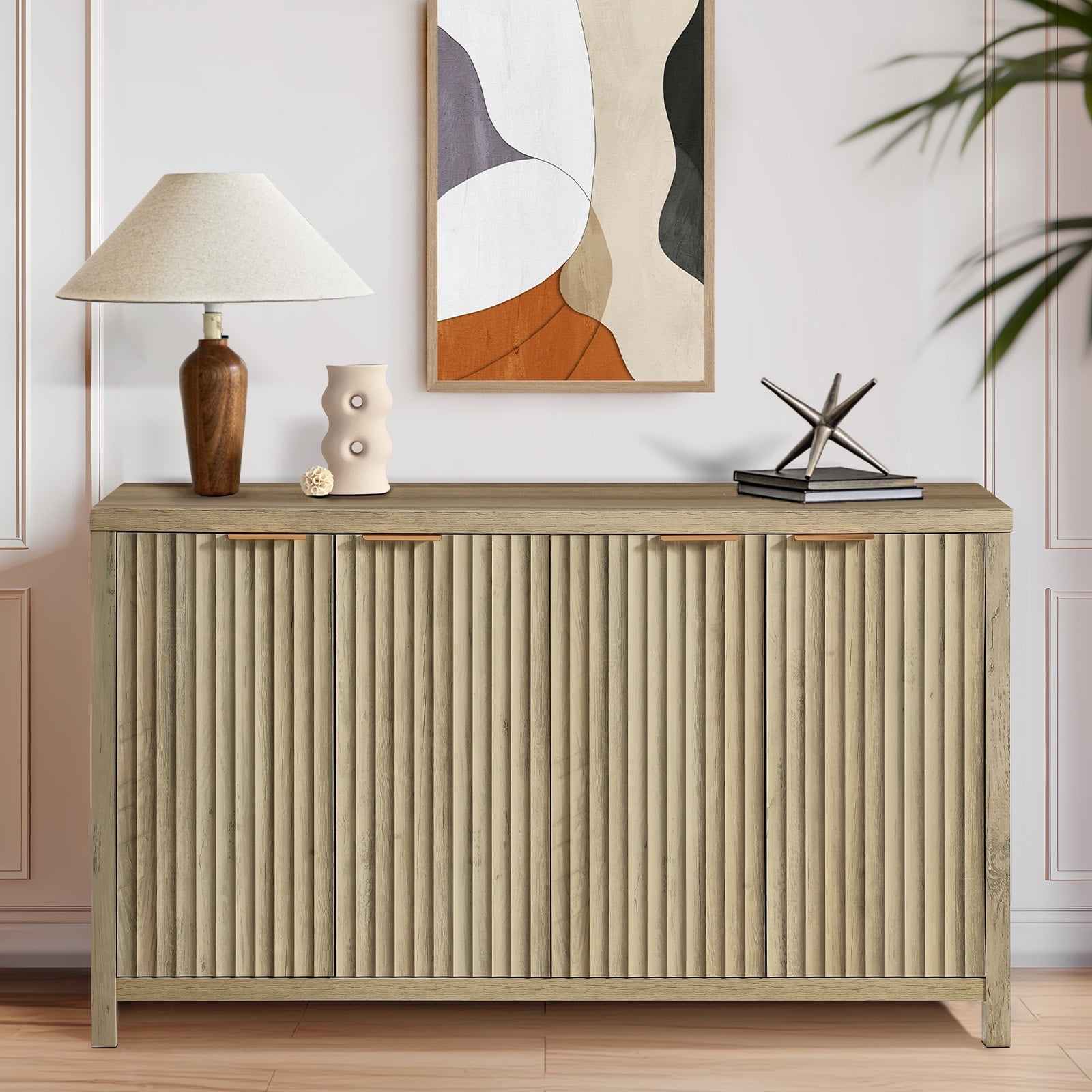 ARKANTOS 4-Door Sideboard Buffet Cabinet with Adjustable Shelves, Wave ...