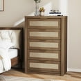 thumbnail image 1 of ARKANTOS 5 Drawer Rattan Dresser for Bedroom,Wood Storage Closet Dressers Chest Classic Walnut, 1 of 9