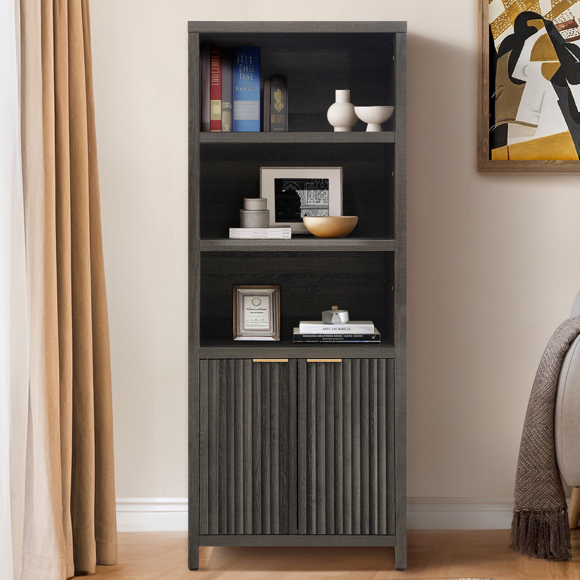 ARKANTOS 5 Shelf Bookcase with Doors Adjustable Shelf and Storage ...