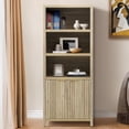 thumbnail image 1 of ARKANTOS 5 Shelf Bookcase with Doors Adjustable Shelf and Storage Cabinet Coastal Oak, 1 of 7