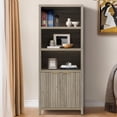 thumbnail image 1 of ARKANTOS 5 Shelf Bookcase with Doors Adjustable Shelf and Storage Cabinet Light Gray Oak, 1 of 7