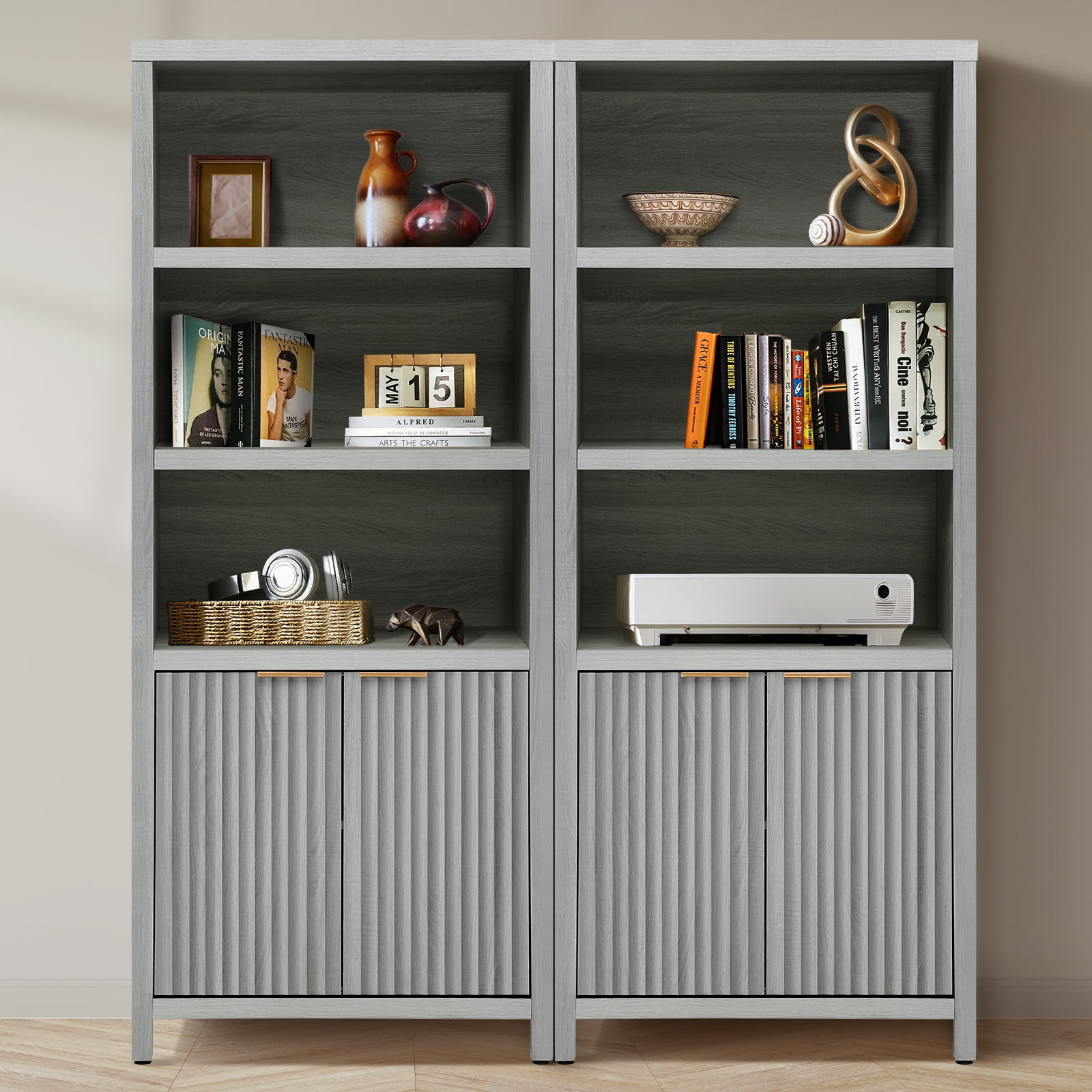 ARKANTOS 5 Shelf Bookcase with Doors Adjustable Shelf and Storage ...