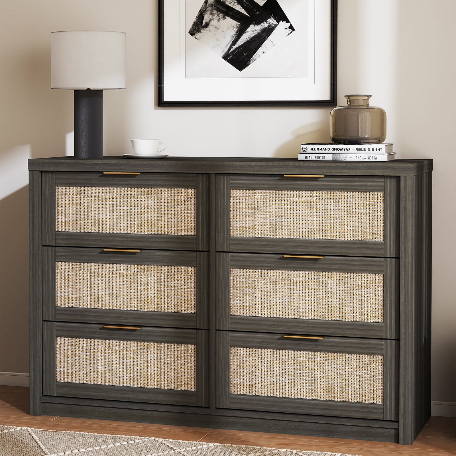 ARKANTOS 6 Drawer Rattan Dresser, Bohemian Chest of Drawers for Bedroom ...