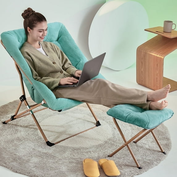 ARKANTOS Comfy Saucer Chair,Bedroom Chairs for Adults with Ottoman,Green