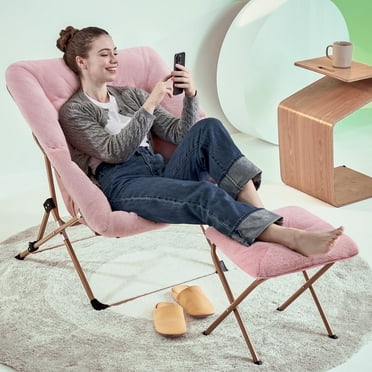ARKANTOS Comfy Saucer Chair,Bedroom Chairs for Adults with Ottoman,Pink