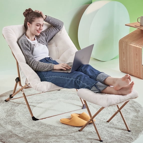 ARKANTOS Comfy Saucer Chair,Bedroom Chairs for Adults with Ottoman,White