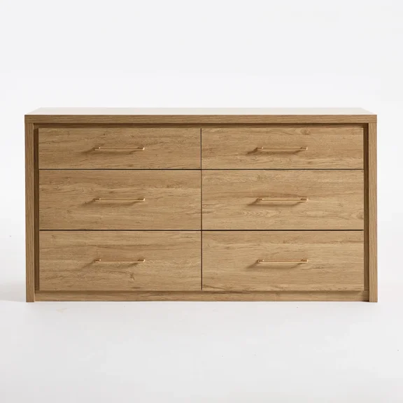 ARKANTOS Dresser for Bedroom, 6 Drawer Double Dresser, Modern Chest of Drawers with Deep Drawers, Wooden TV Stand for Living Room, Hallway, Gold