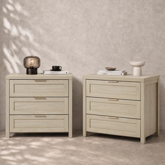 3-Drawer Nightstand, Tall Narrow Bedside Table with Storage, Wood End ...