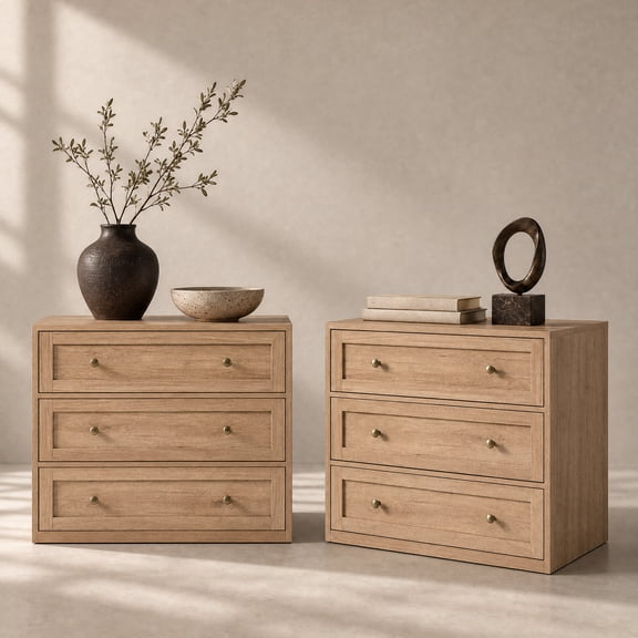 ARKANTOS Farmhouse Nightstand Set of 2, Large Wooden Bedside Table Night Stand with 3 Drawers, Oversized Side End Table for Living Room, Bedroom, Sofa, Hallway, Oak