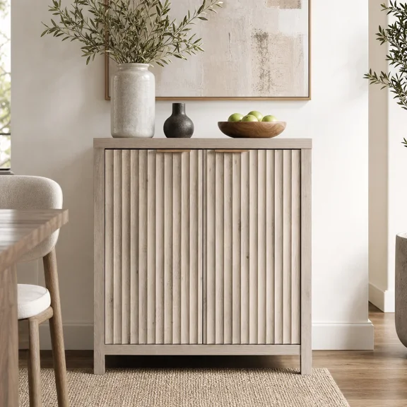 ARKANTOS Fluted Sideboard Buffet Cabinet with Storage & Adjustable Shelves, Farmhouse Coffee Bar Cabinets for Kitchen, Living Room, Entryway, Light Oak