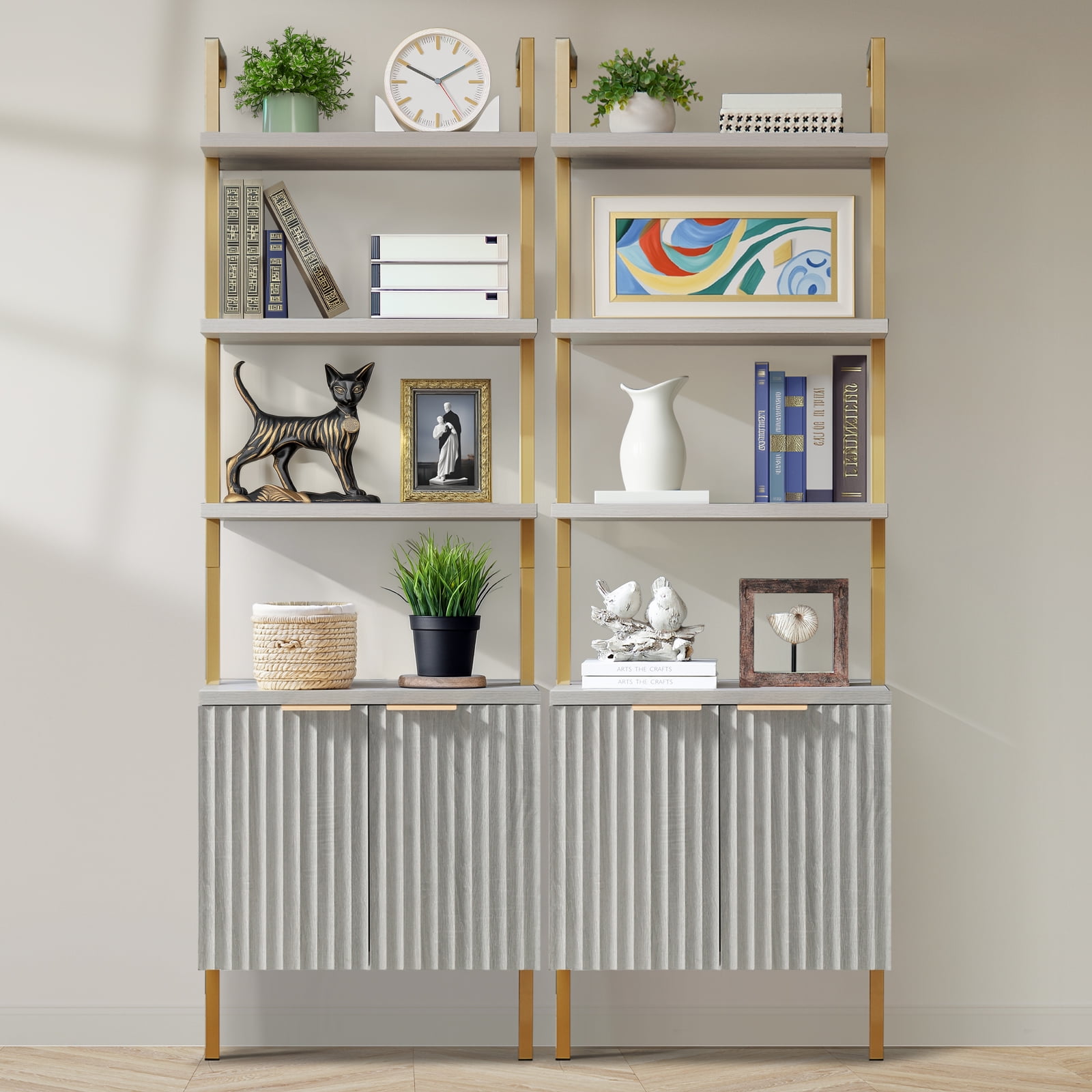 ARKANTOS Ladder Bookshelf 5 Tier Adjustable Shelf Fluted Wall