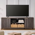 thumbnail image 1 of ARKANTOS Mid-Century Modern TV Stand for TVs up to 75 inch, Wave Pattern Doors and Open Shelves, Charcoal Oak, 1 of 10