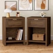 ARKANTO Nightstands Set of 2, Farmhouse Night Stand Bedside Table with Drawer and Storage Shelf, Wood Side End Table for Bedroom, Living Room, Classic Walnut