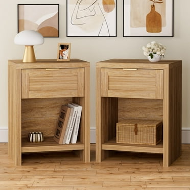 ARKANTOS Nightstand with Drawers Farmhouse Nightstand Set of 2 Natural Oak