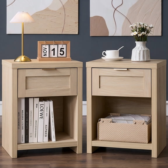 ARKANTOS Nightstand with Drawers Farmhouse Nightstand Set of 2 Light Oak
