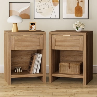 ARKANTOS Nightstand with Drawers Farmhouse Nightstand Set of 2 Natural Oak