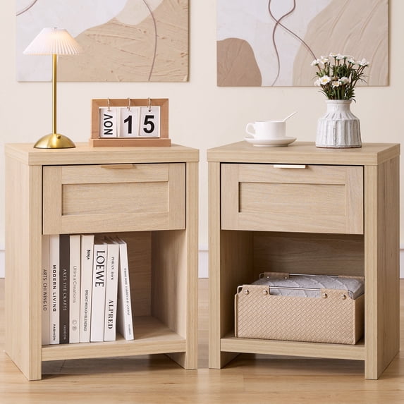 ARKANTOS Nightstand with Drawers Farmhouse Nightstand Set of 2 Light Oak