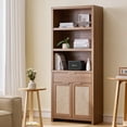 thumbnail image 1 of ARKANTOS Rattan Bookcase with Doors, 5 Shelf Adjustable Bookshelf and Storage Cabinet, Natural Oak, 1 of 12