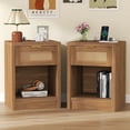 thumbnail image 1 of ARKANTOS Rattan Nightstand with Charging Station Set of 2 Bedside Table with Drawers Classic Walnut, 1 of 10