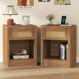 "ARKANTOS Rattan Nightstand with Charging Station, Set of 2, Walnut, 18.5""x15.6""x25" - Walmart.com