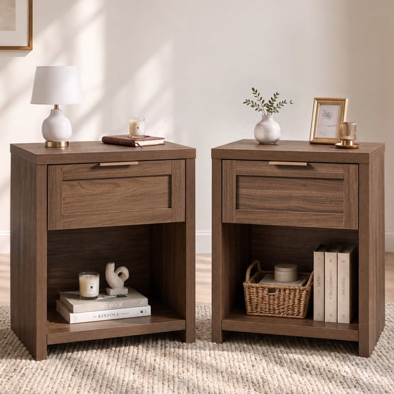ARKANTOS Large Nightstand Set of 2, Farmhouse Style Bedside Tables, for Bedroom and Living Room, Drawers Classic Walnut