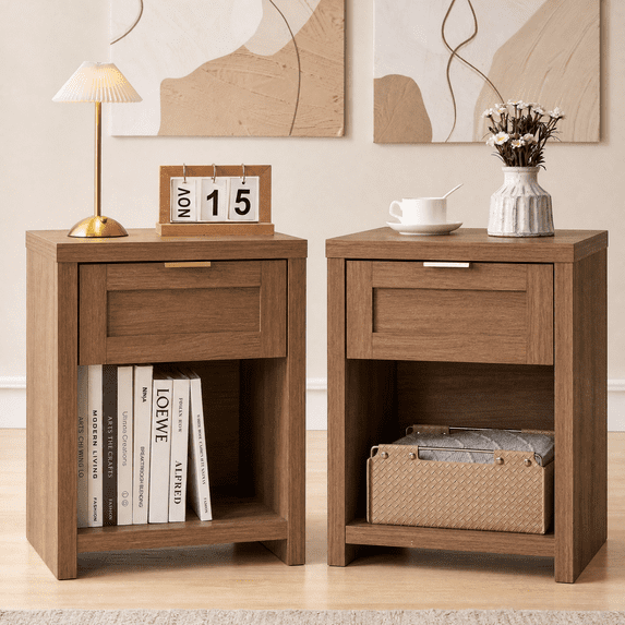 ARKANTOS Large Nightstand Set of 2, Farmhouse Style Bedside Tables, for Bedroom and Living Room, Drawers Classic Walnut