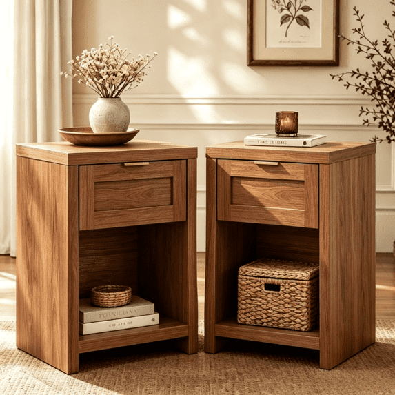 ARKANTOS Large Nightstand Set of 2, Farmhouse Style Bedside Tables, for Bedroom and Living Room, Drawers Classic Walnut